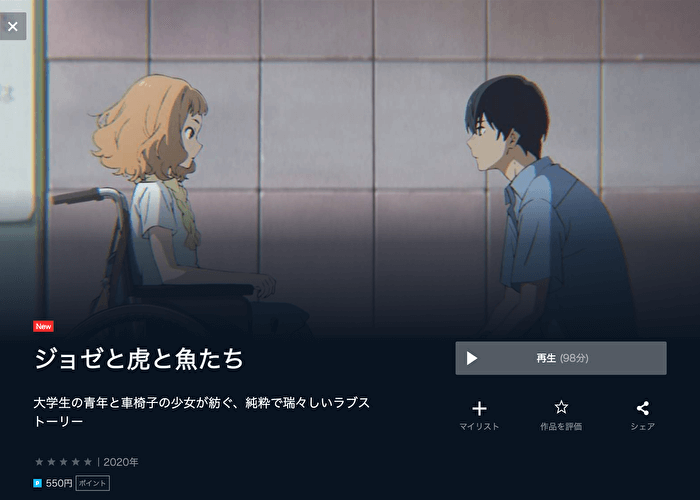 アニメ映画 ジョゼと虎と魚たち の無料動画配信をフル視聴する方法 映画予報